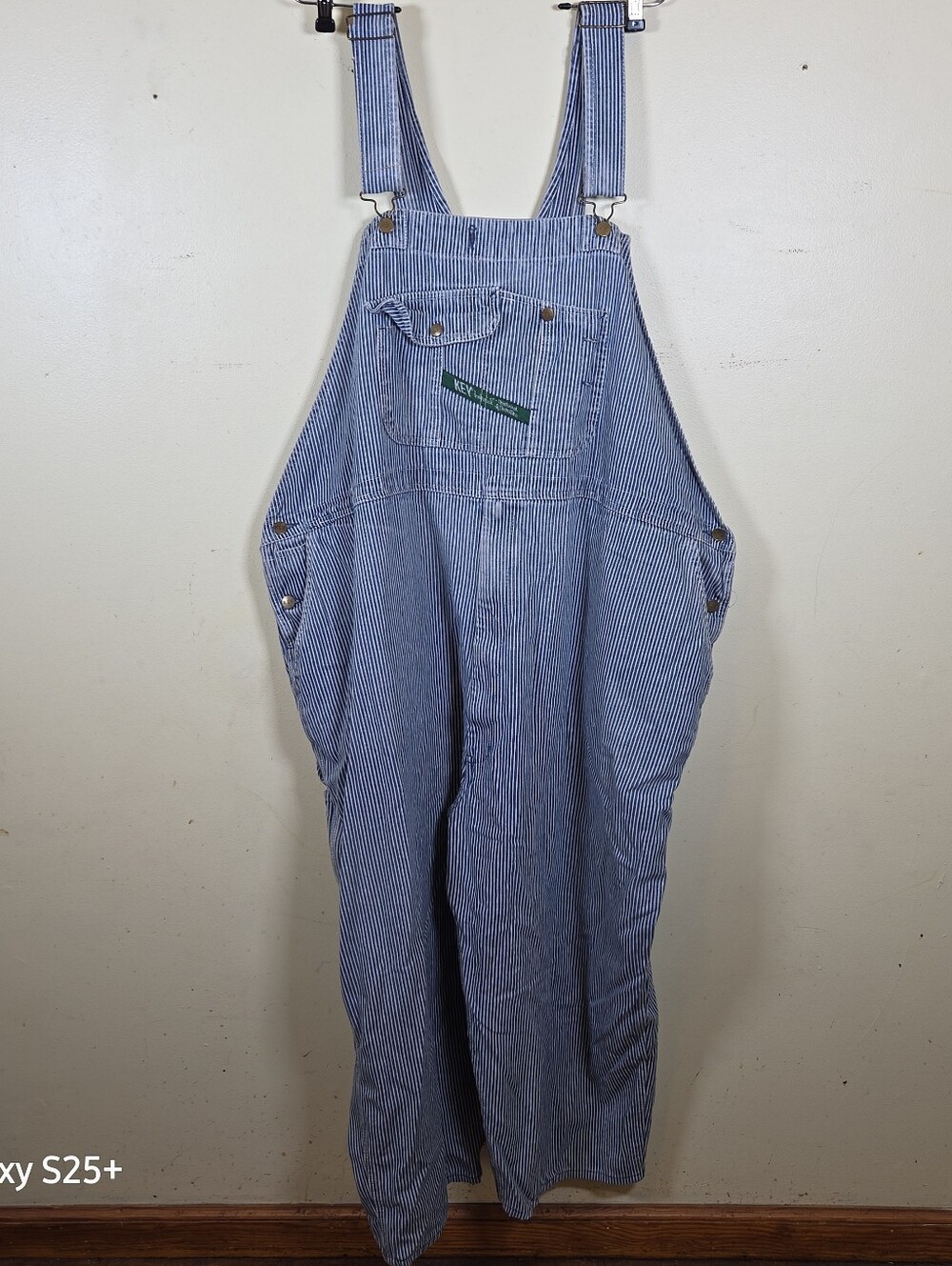 VTG KEY Imperial 56 x 22 Railroad Hickory Striped Canvas Work Carpenter Overalls